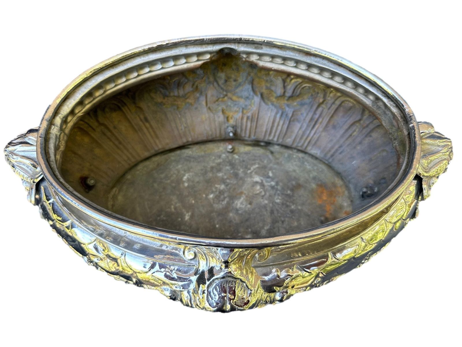 French Antique Silver Metal Planter, Mascaron, Lion 19th photo vintage