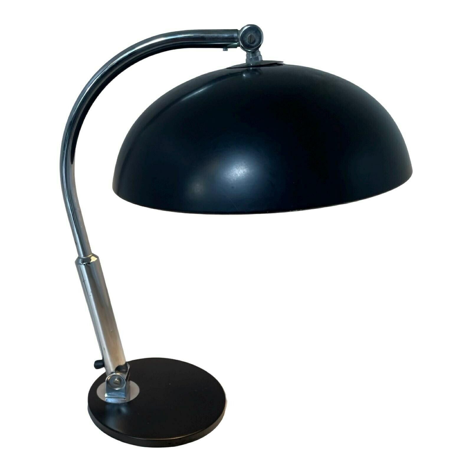 Hala Zeist   H. Th. Busquet   Table / Desk Lamp   Model P 144   Bauhaus   1950's   Dutch Design   Black With Chrome Upright   Adjustable photo for sale