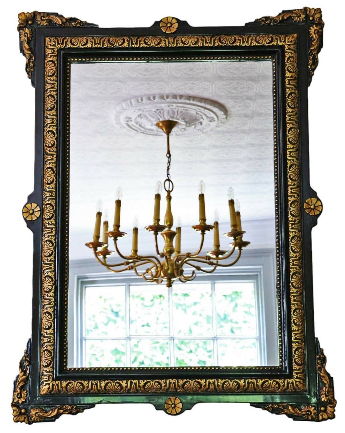 Antique Large C1900 Gilt And Ebonised Overmantle Wall Mirror – High Quality Ornate Design