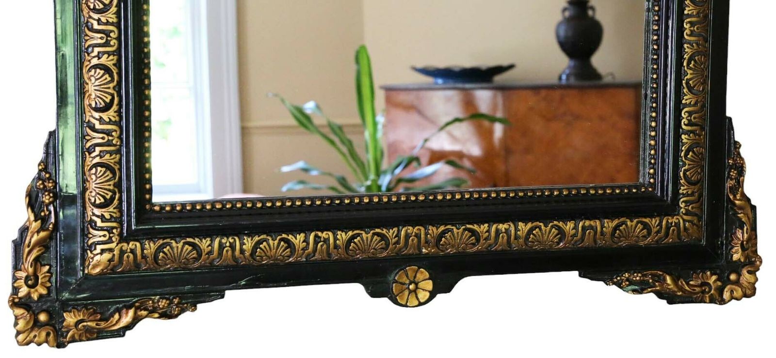 Antique Large C1900 Gilt And Ebonised Overmantle Wall Mirror – High Quality Ornate Design photo Home Decor