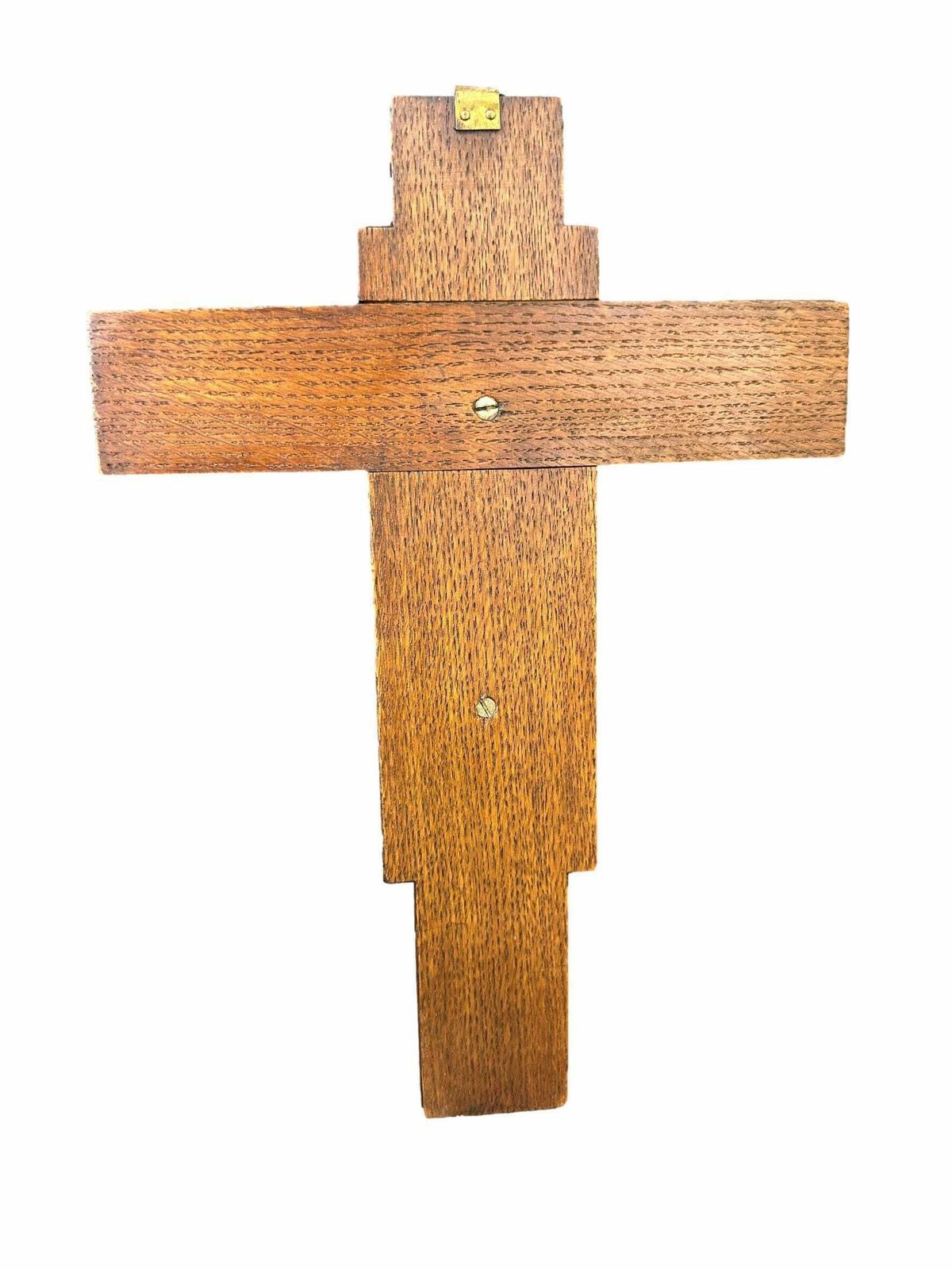 photo for sale French Antique Carved Wood Silver Metal Wall Crucifix Cross