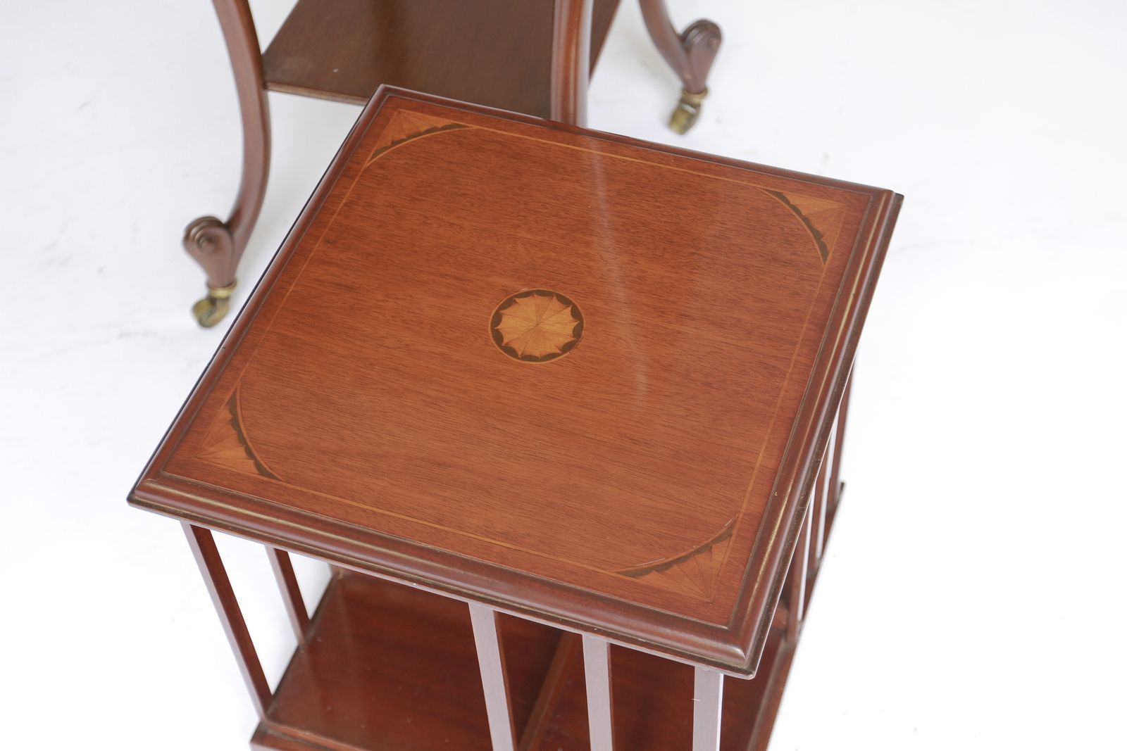 Edwardian Mahogany Inlaid Revolving Bookcase On Stand photo 675.0