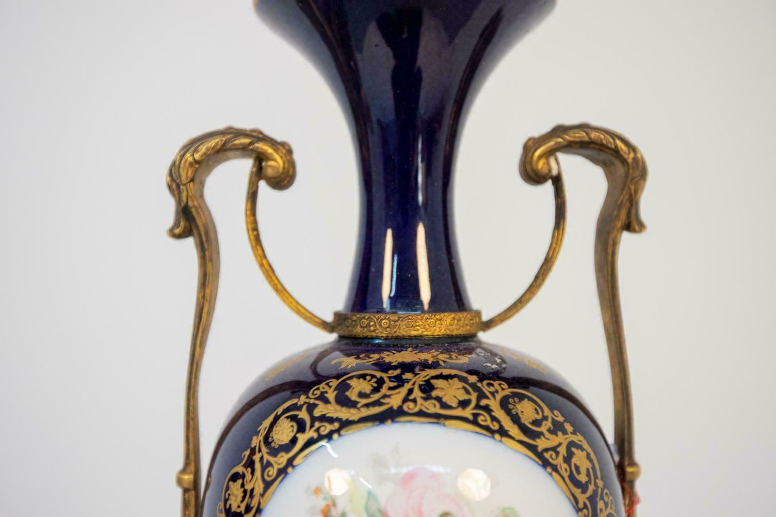 French Blue Ceramic Decorative Vases With Floral Motifs photo 977.0