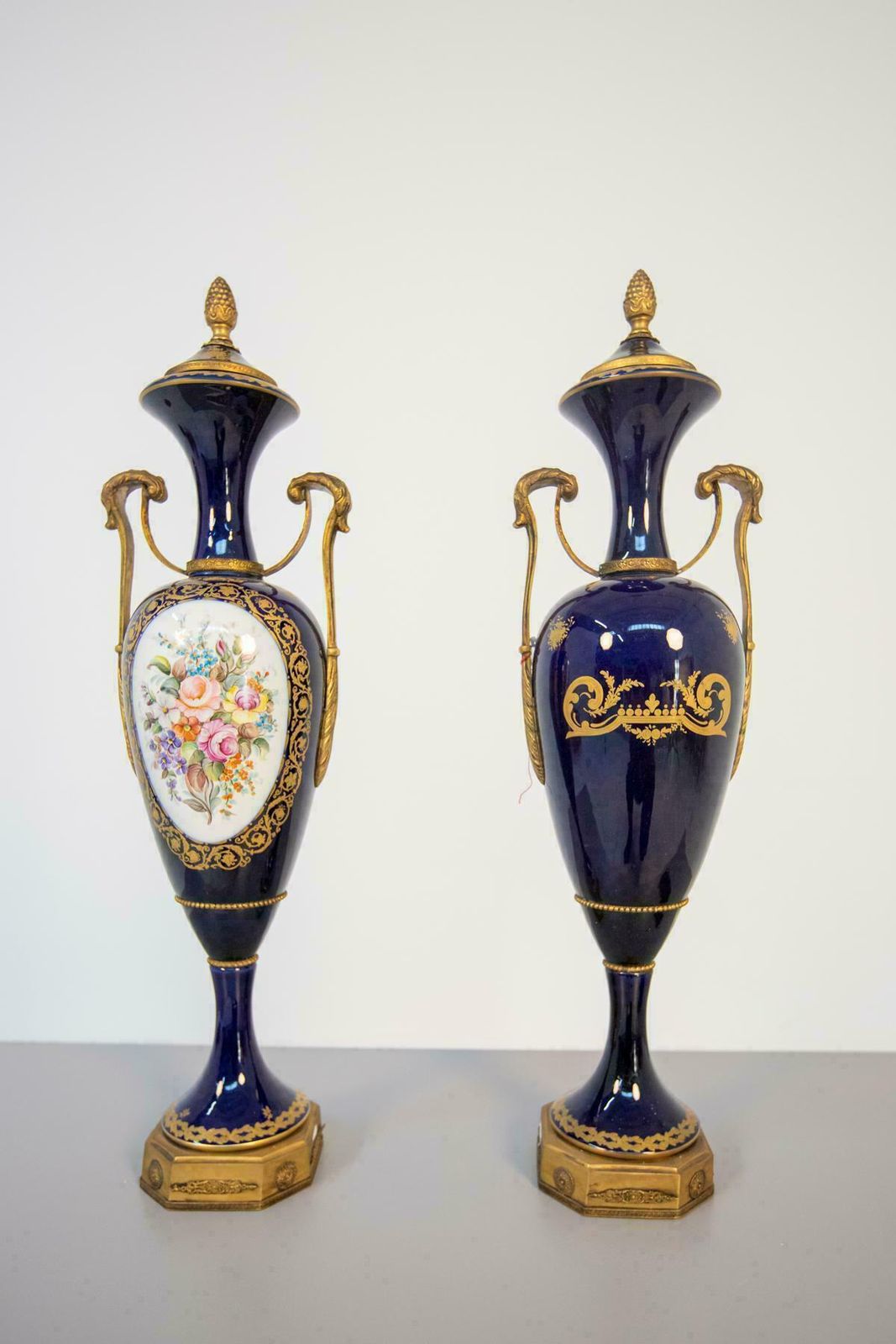 photo buy French Blue Ceramic Decorative Vases With Floral Motifs