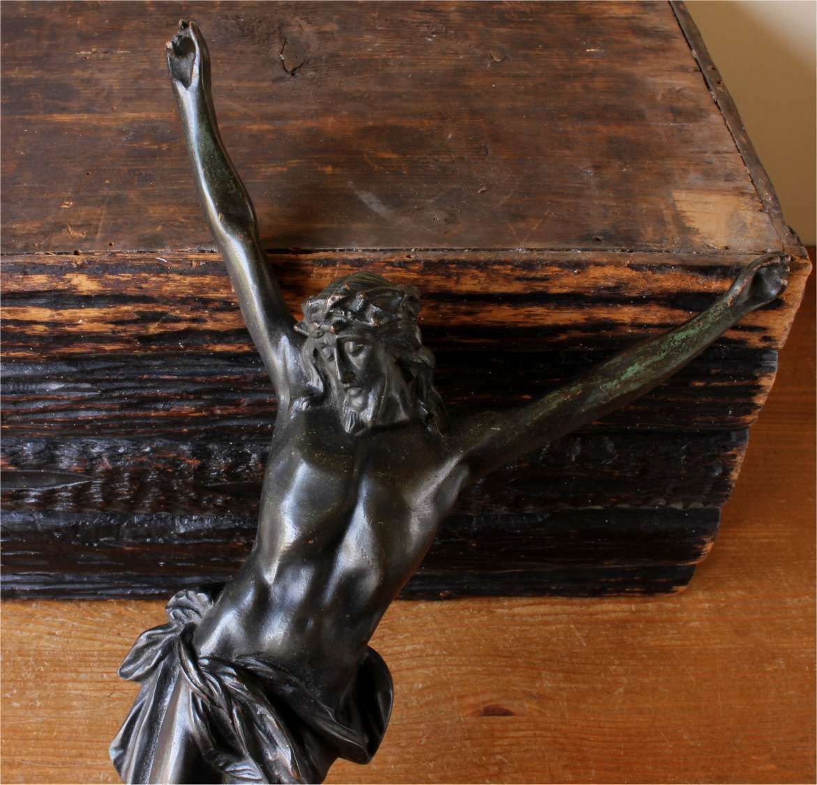 Large Bronze Jesus Christ Figure. 19th Century Corpus Religious Statue. photo Art