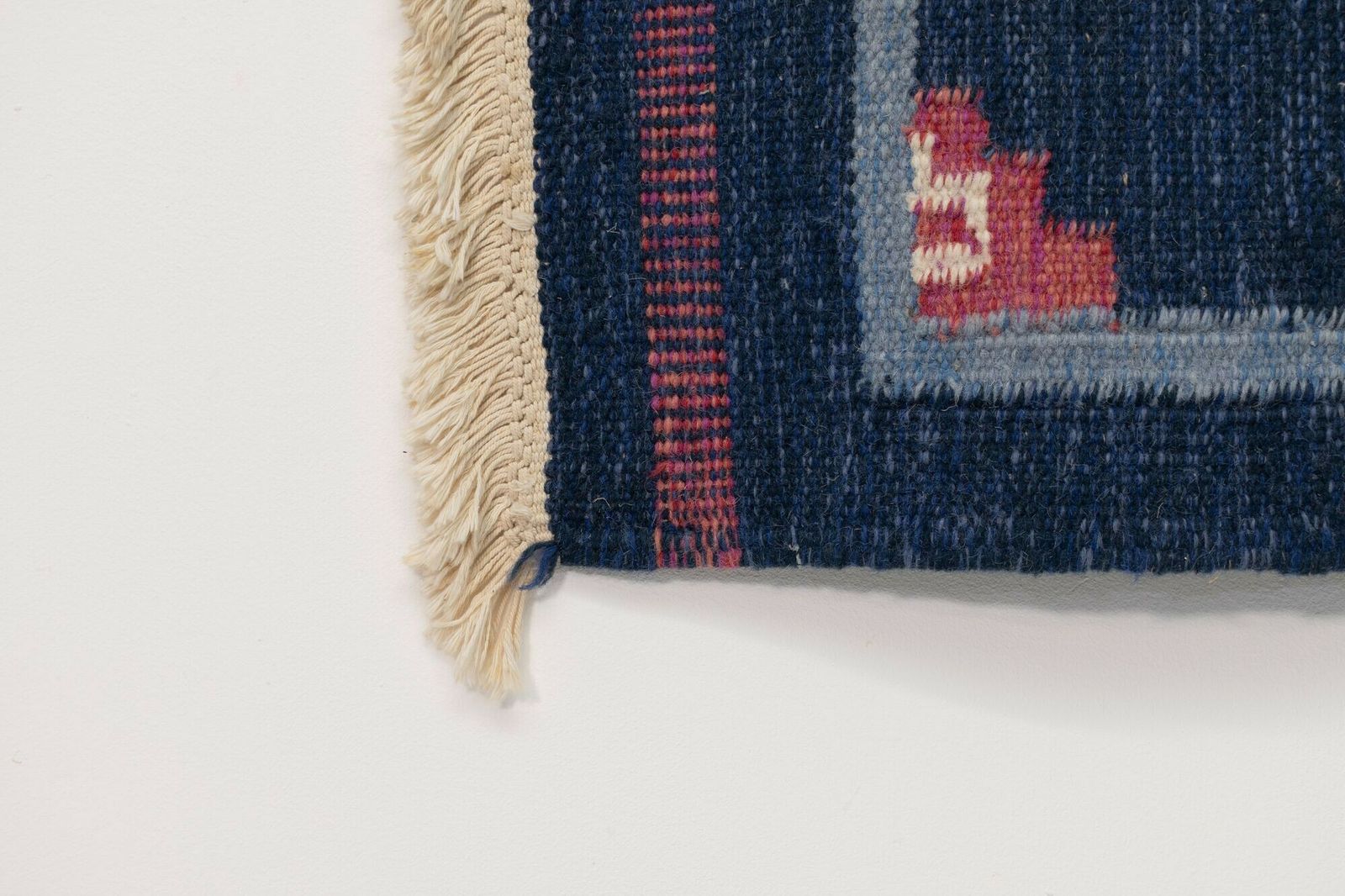 Mid Century Swedish Kilim In Navy And Pink photo for sale