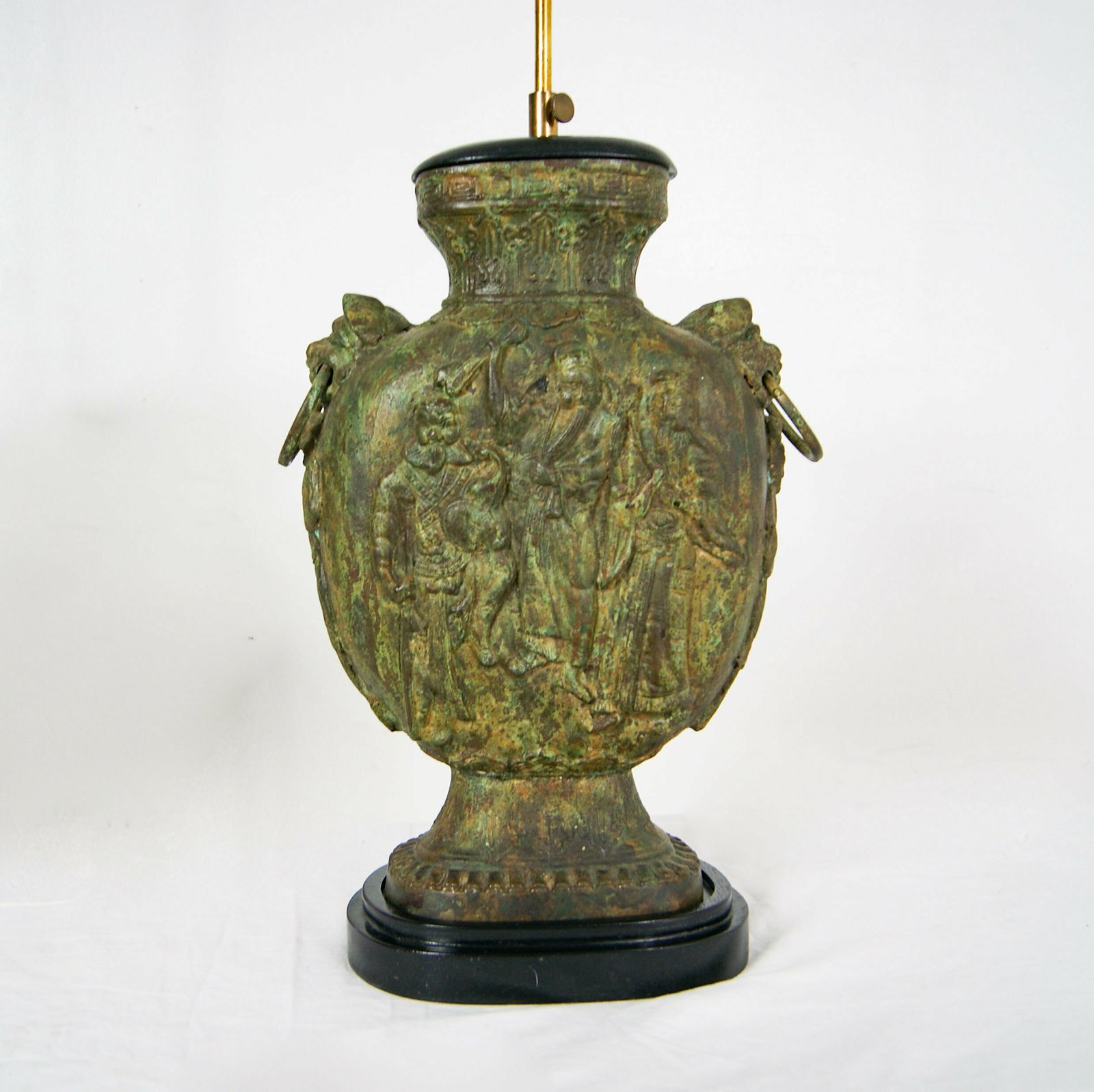 Pair Of Large Brutalist Cast Iron Chinese Guan Yu Figurine Double Bulb Lamps In The Style Of James Mont photo vinterior
