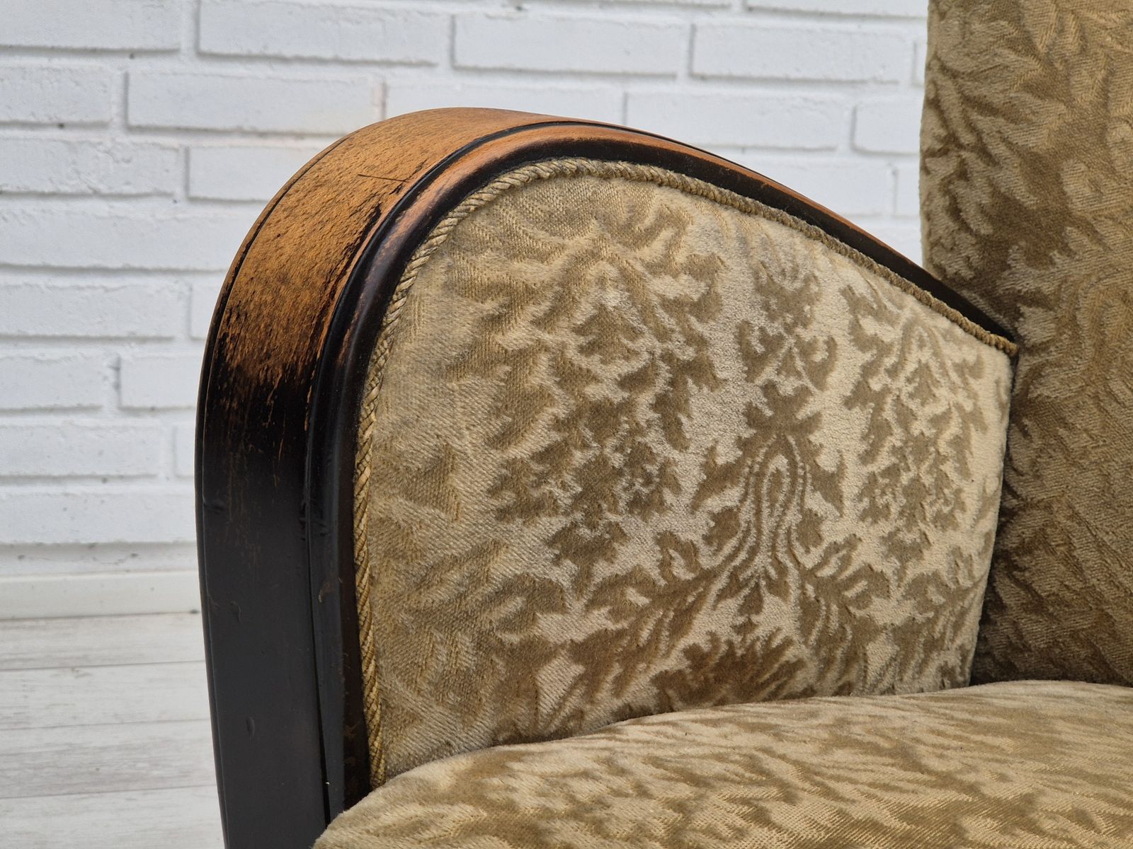 photo furniture 1950s, Danish Vintage Relax Armchair, Furniture Velour, Ash Wood.