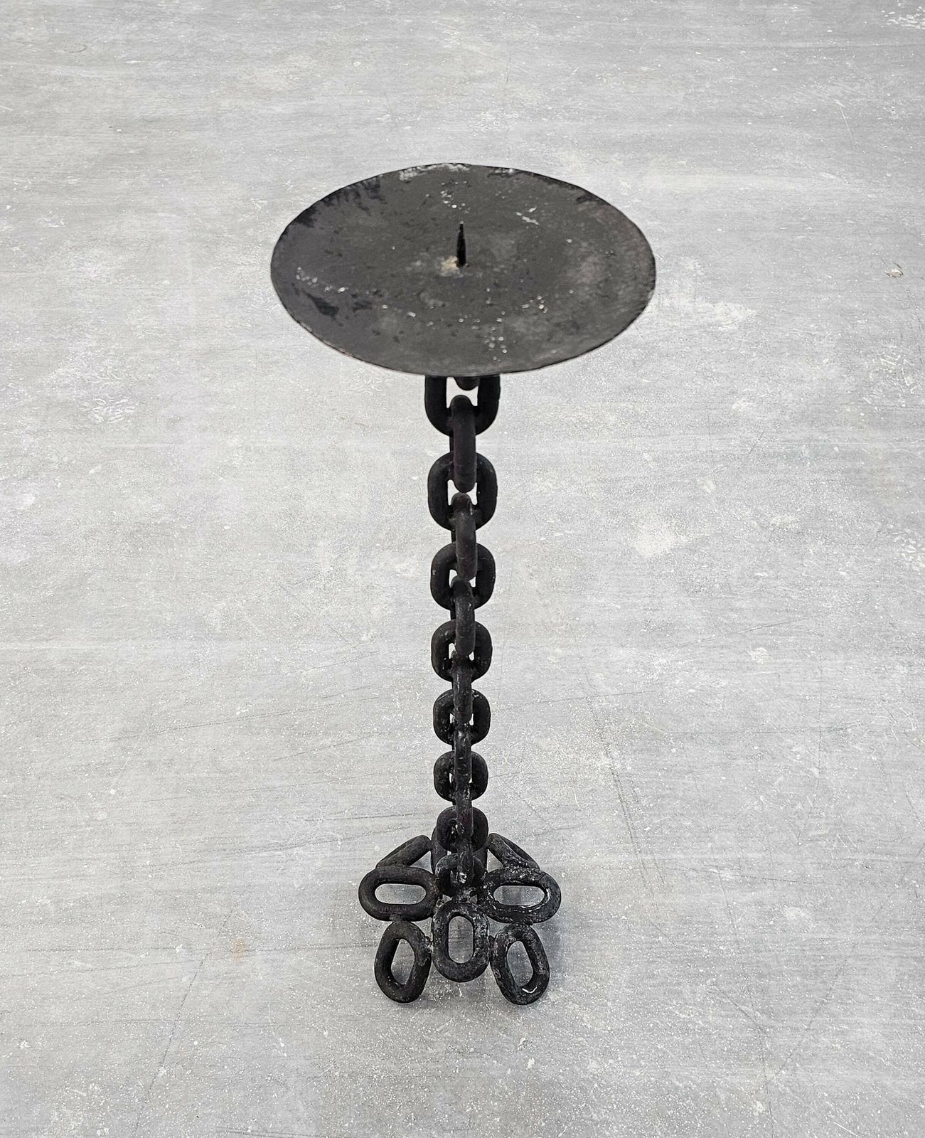 Large Brutalist Iron Chain Candlestick Holder // Made In France In 1960s photo 500.0