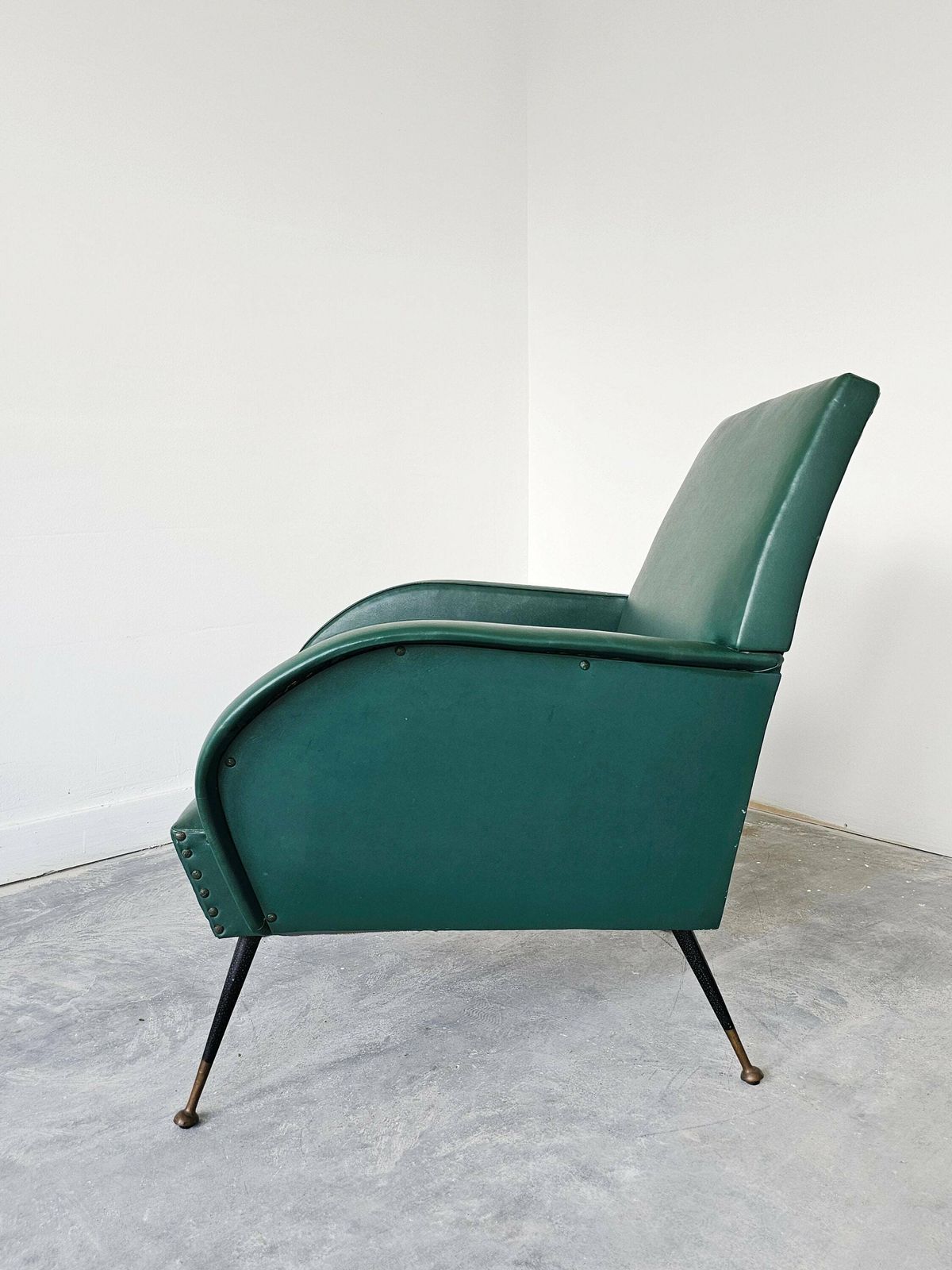 Pair Of Mid Century Modern Armchairs In Style Of Marco Zanuso, Upholstered In Vinyl // Made In Italy In 1950s photo vinterior