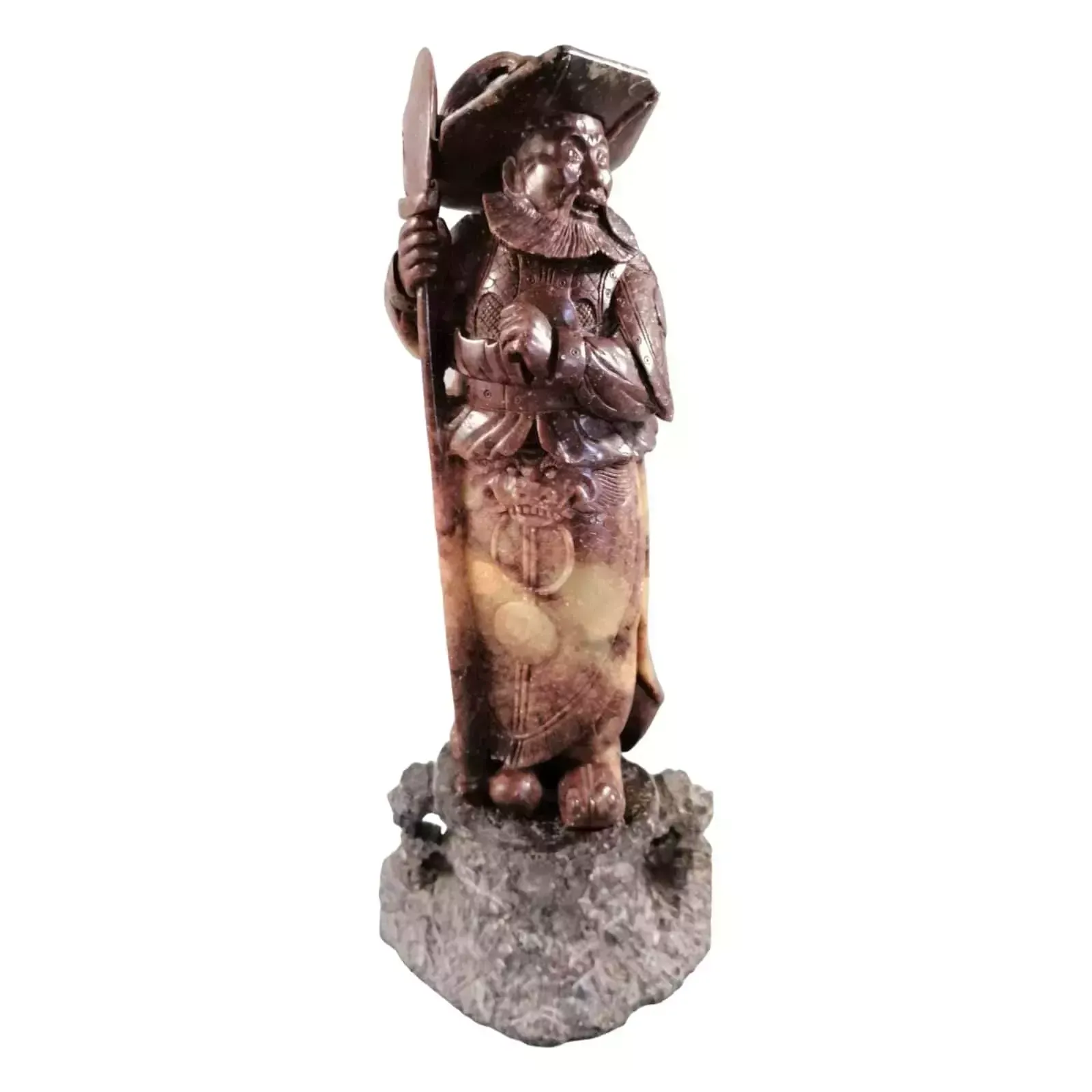 Antique Natural Shoushan Stone Carved Warrior Statue