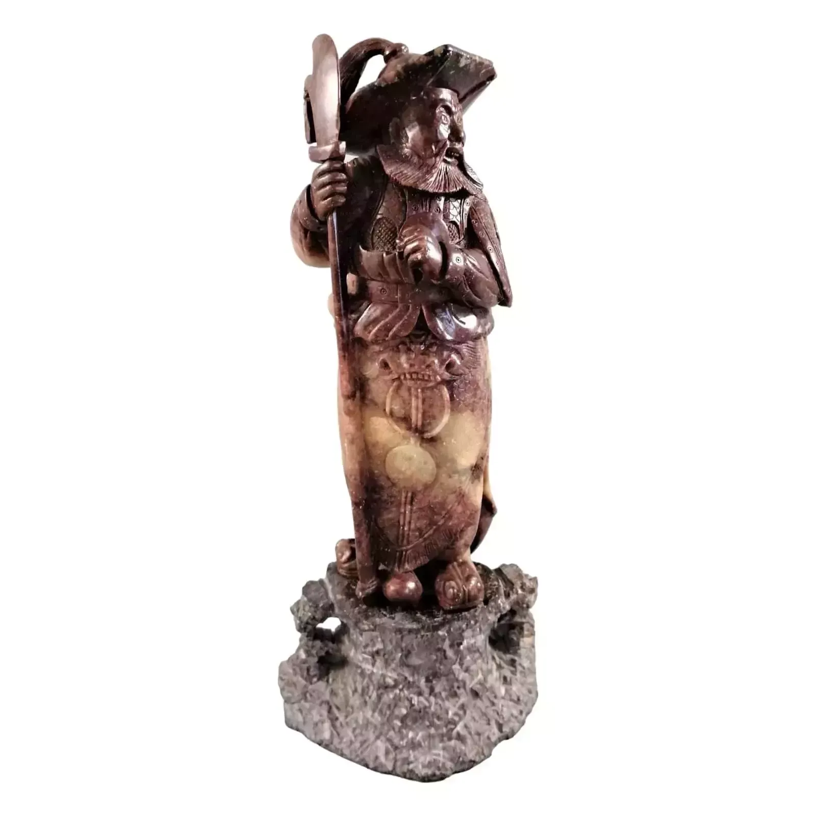 Antique Natural Shoushan Stone Carved Warrior Statue photo vintage