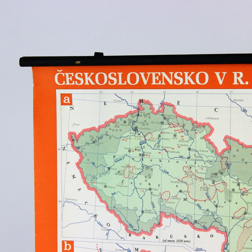 Vintage School Map Of Czechoslovakia, 1960s photo furniture