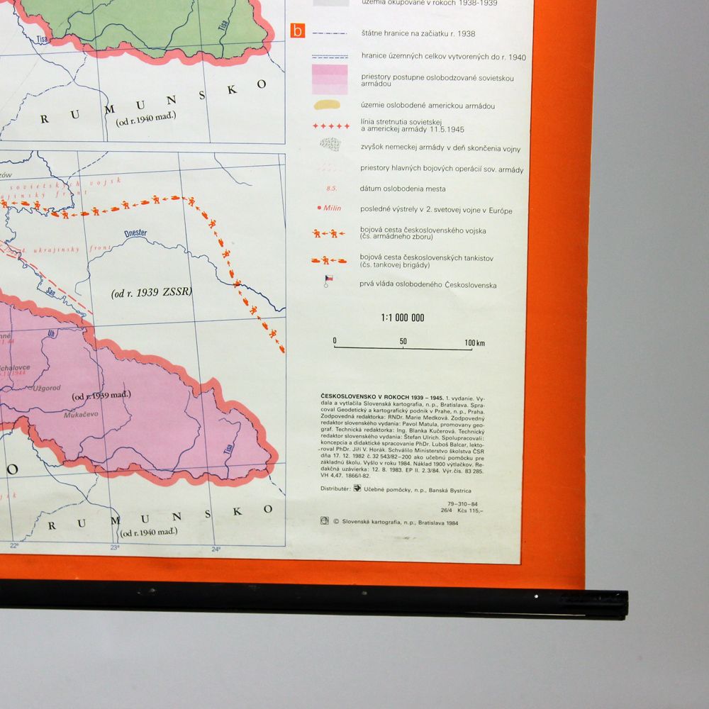 Vintage School Map Of Czechoslovakia, 1960s photo for sale
