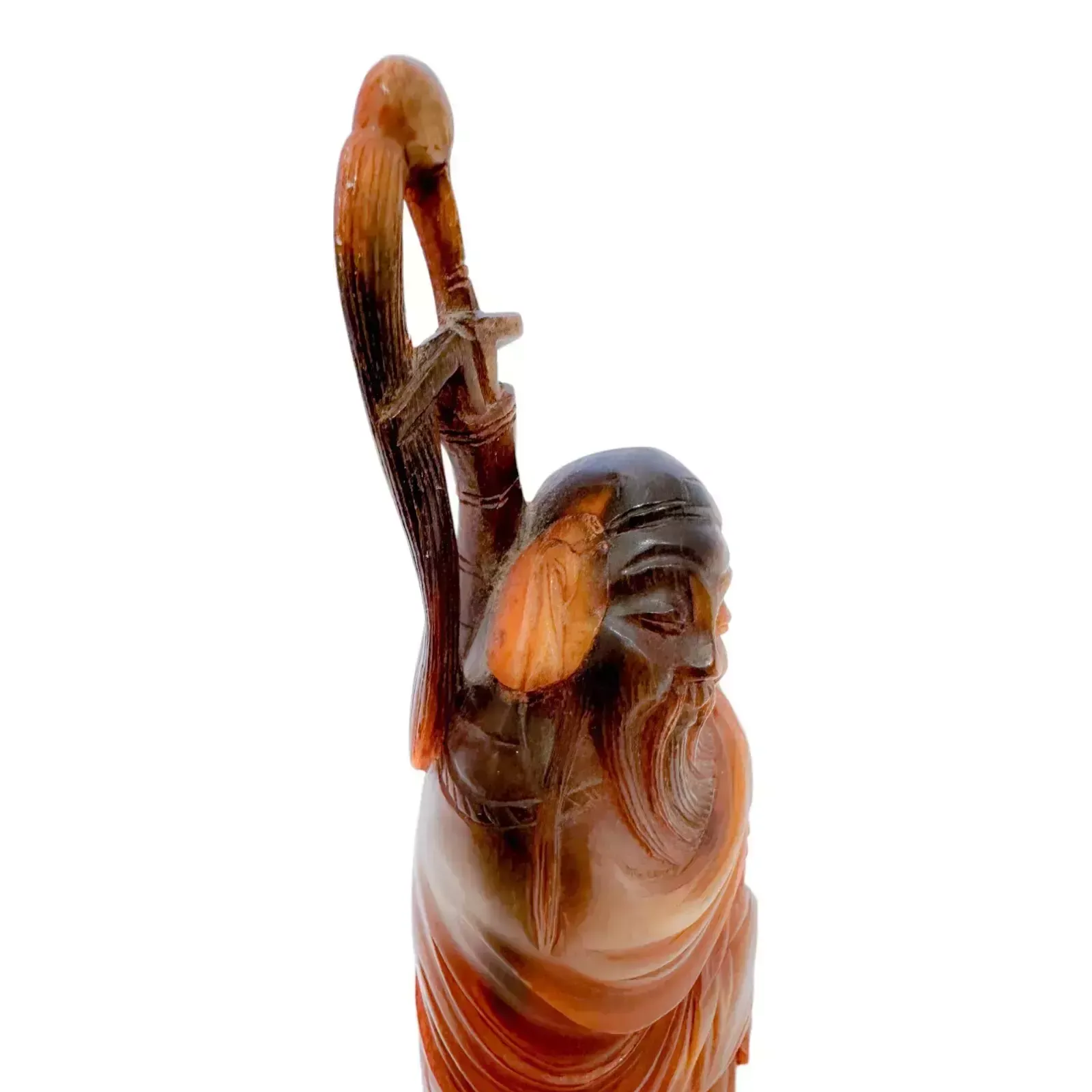 photo vintage Antique Chinese Pair Of Immortals / Deities Carving Figurine Staff, C.19