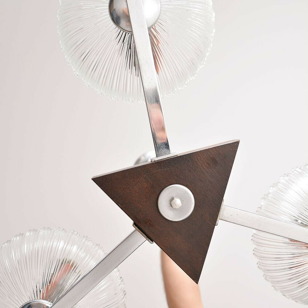 Art Deco Ceiling Light In Chrome And Glass, Czechoslovakia 1950s photo Lighting