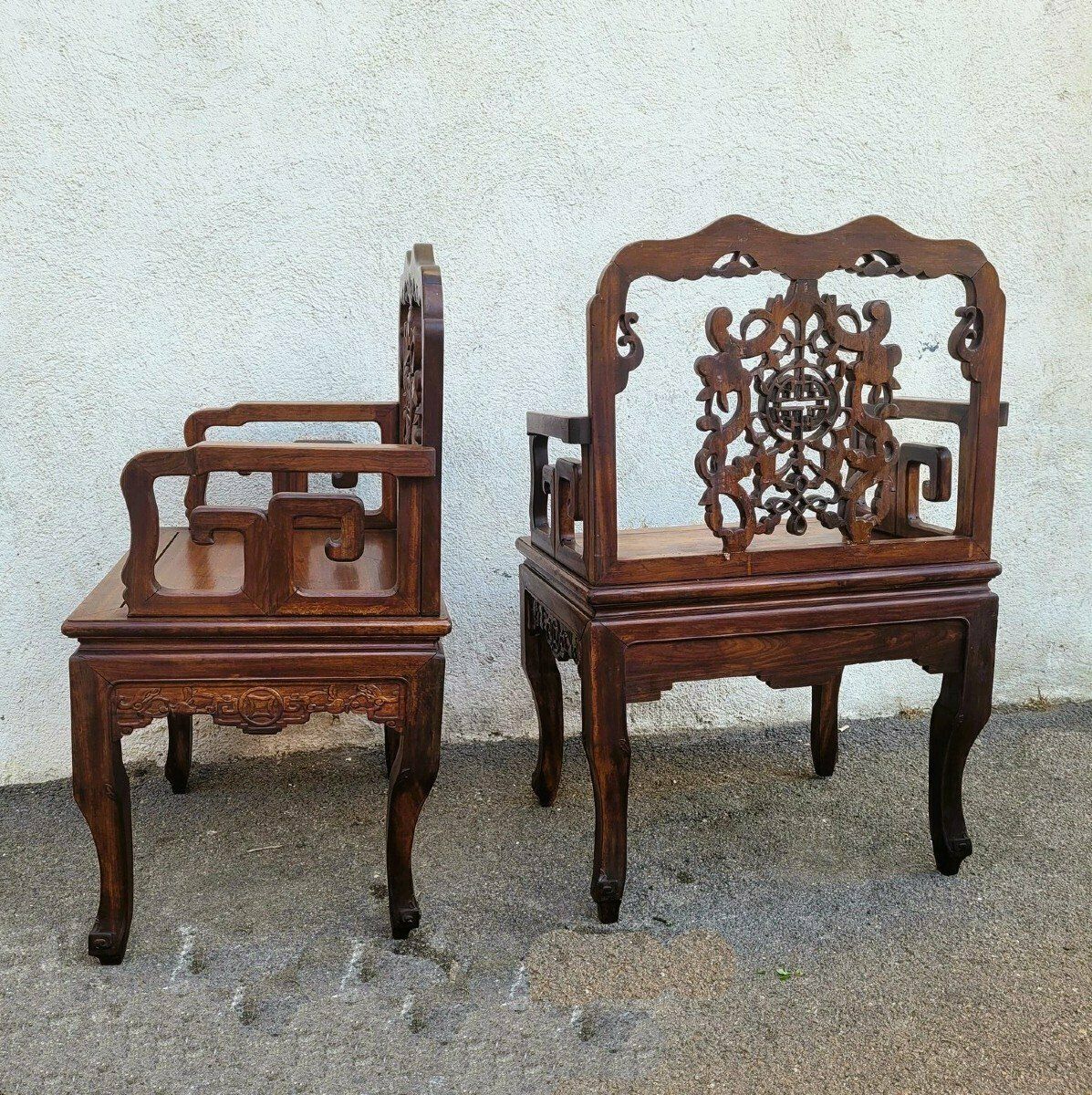 Pair Of Carved Wooden Armchairs, China, Late 19th Early 20th Century photo furniture