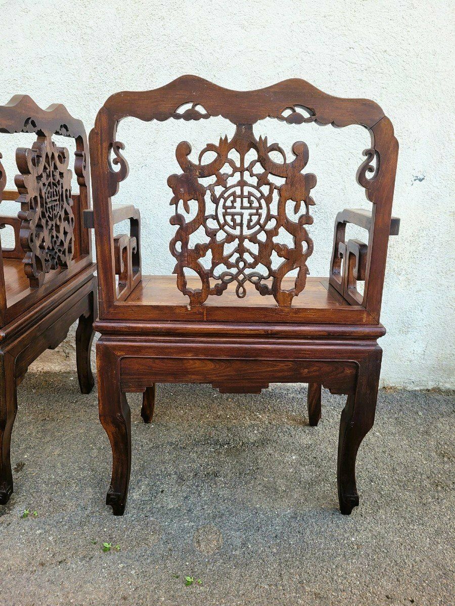 Pair Of Carved Wooden Armchairs, China, Late 19th Early 20th Century photo for sale