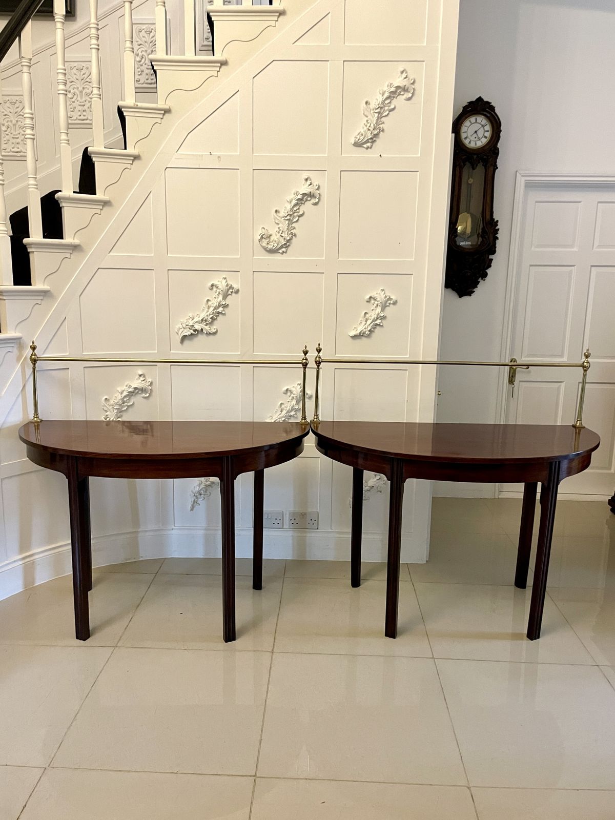 Unusual Pair Of Antique Quality Mahogany Demi Lune Consoles Tables photo furniture