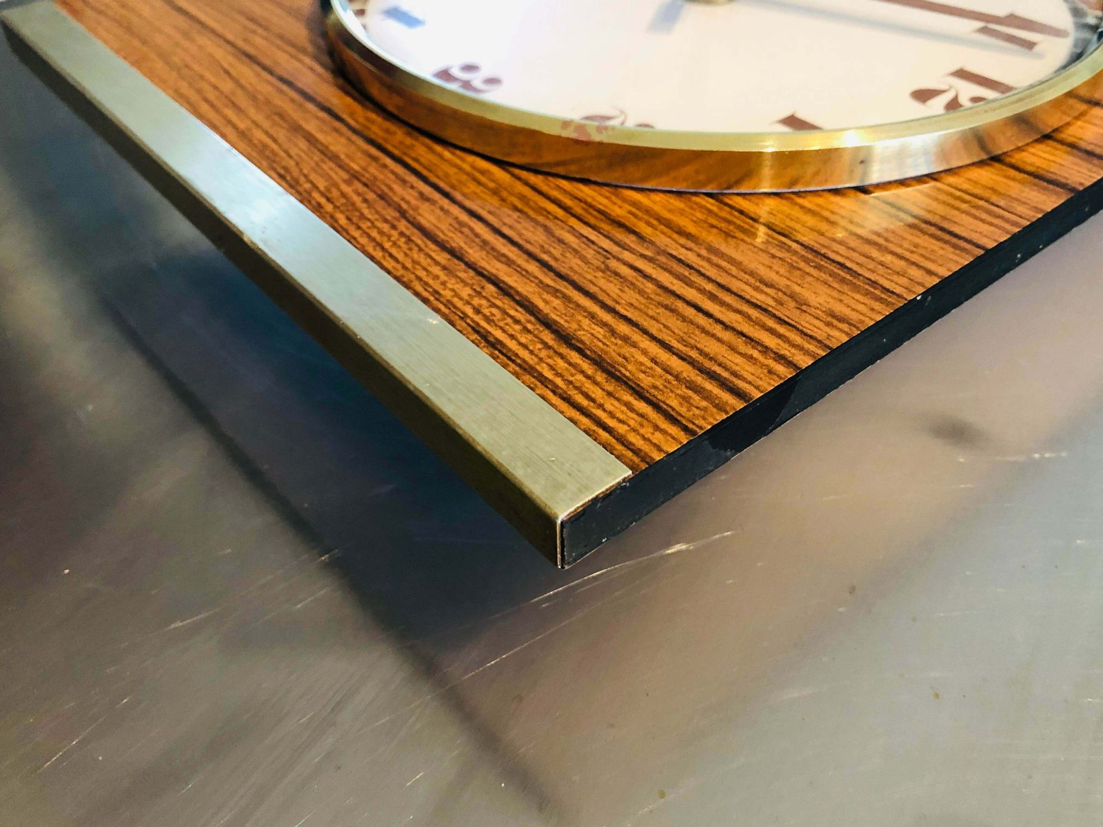 photo for sale Mid Century Brass And Formica Wall Clock From Jaz, 1970s
