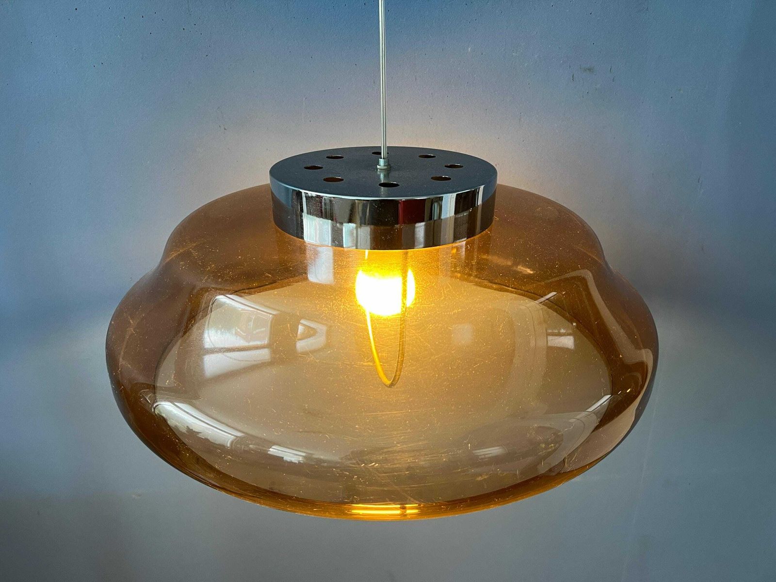 Oranje/Bruine Plexiglazen Space Age Ufo Hanglamp