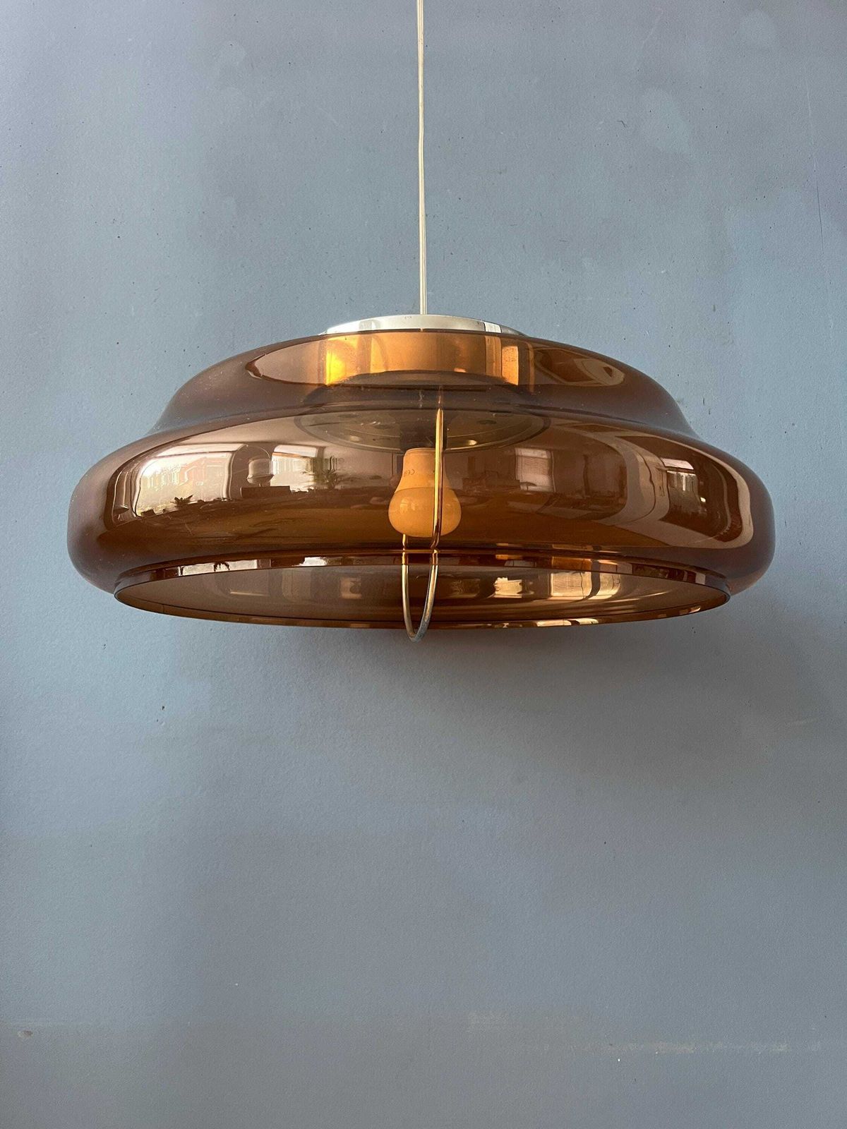 Oranje/Bruine Plexiglazen Space Age Ufo Hanglamp photo vintage