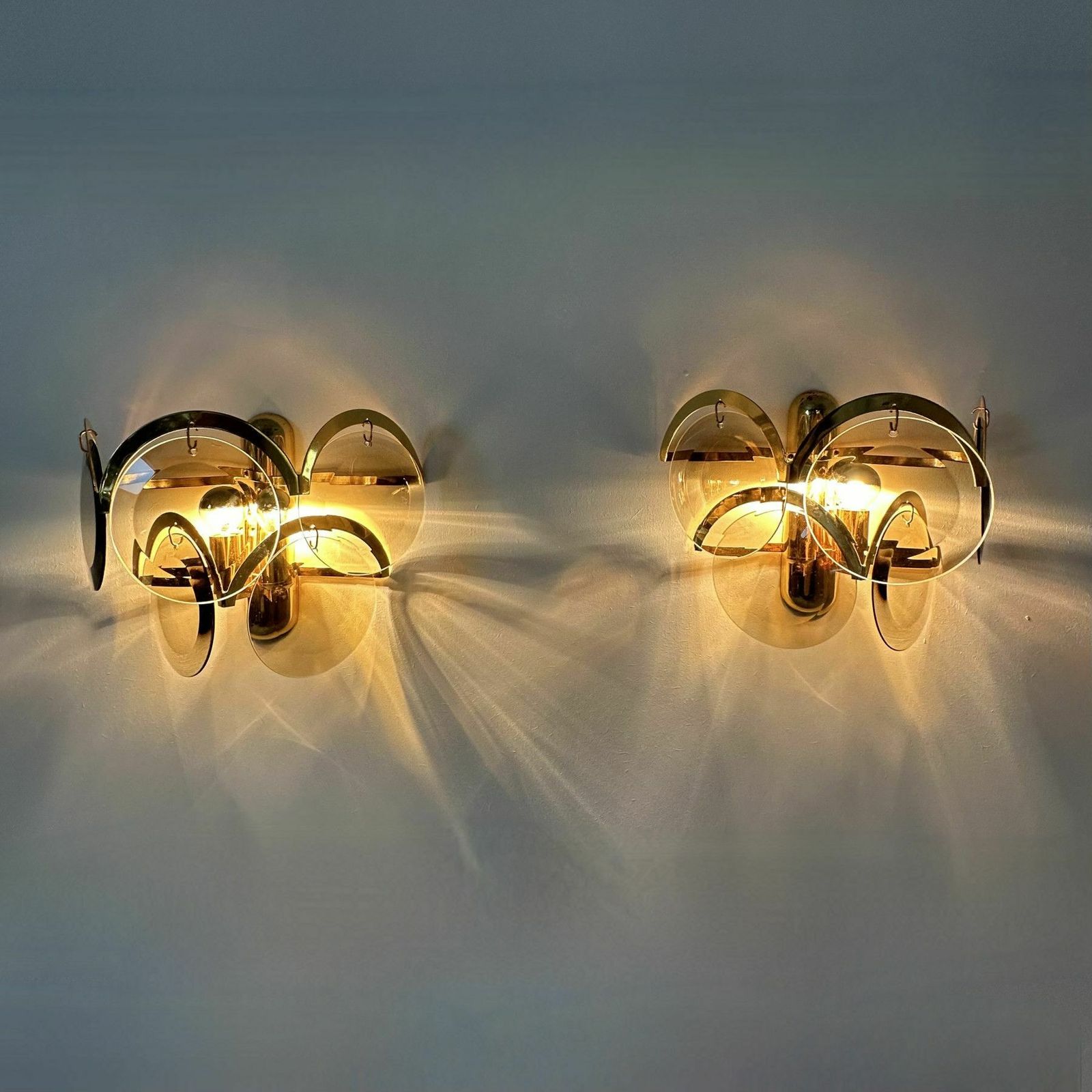 Pair Of Sciolari Sconces Smoked Glass , 1970s Wall Lamps photo furniture