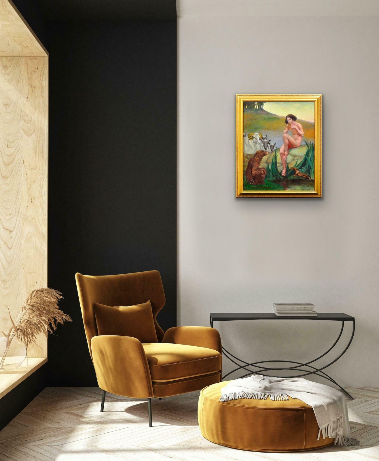 Pan, God Of Nature, Playing Panpipes: Mythological Nude With Animals. 1930s Oil Painting By Margaret Maitland Howard 1898 To 1983. Framed. photo 8695.0