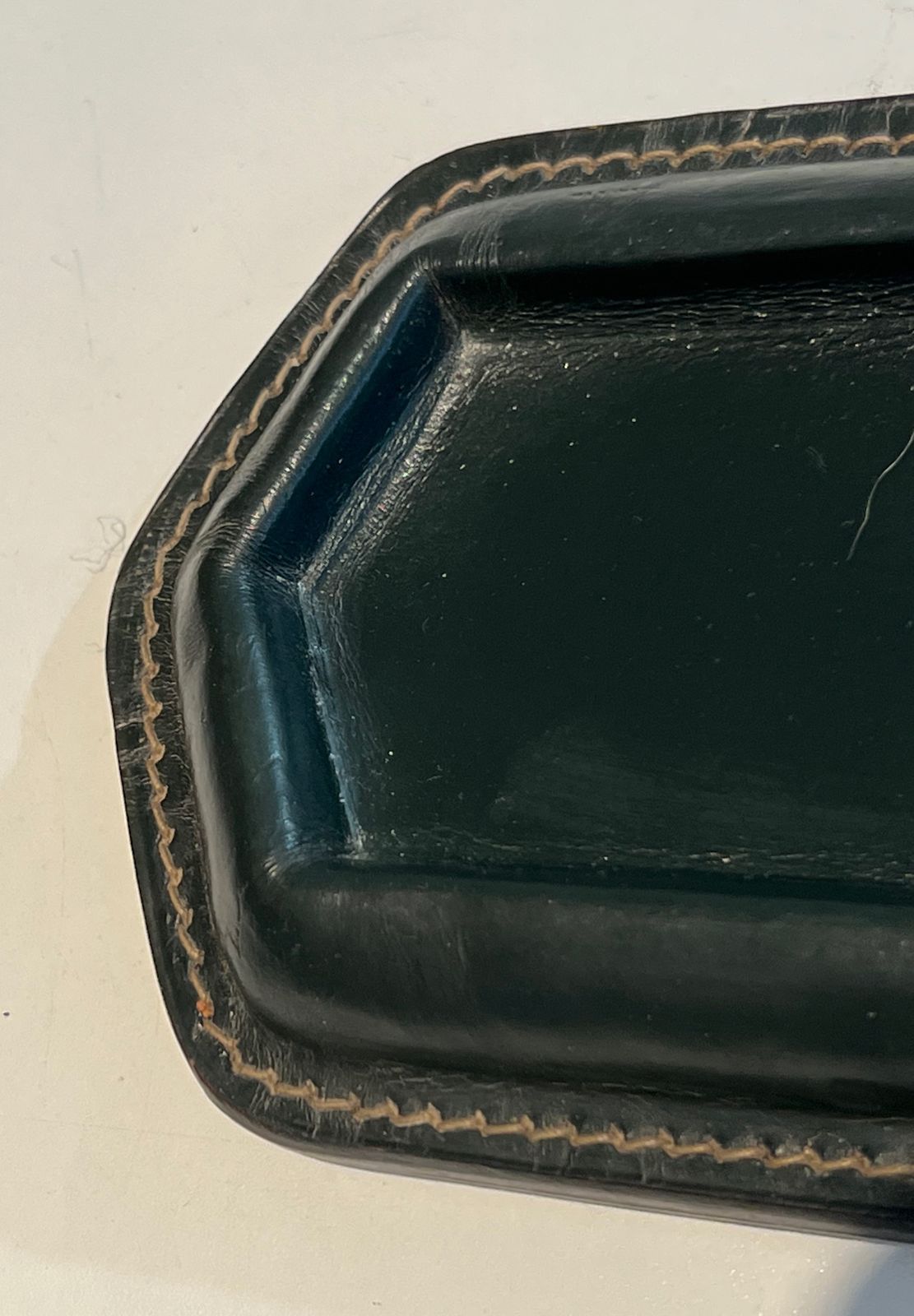 photo furniture Cellier Stitched Dark Green Leather Pen Holder In The Style Of Jacques Adnet