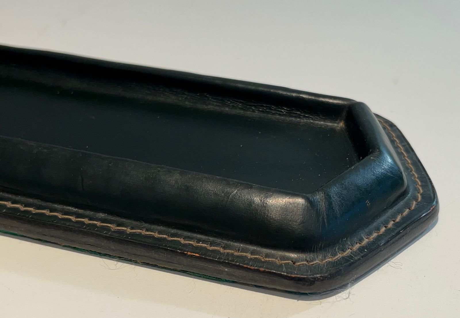 Home Decor Cellier Stitched Dark Green Leather Pen Holder In The Style Of Jacques Adnet photo