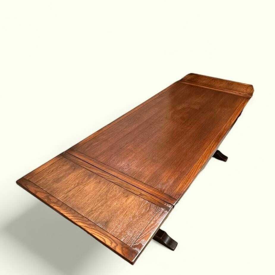 photo furniture Vintage Old Charm Wood Bros Large Oak Extending Draw Leaf Dining Table C1960 / Seats 8 10