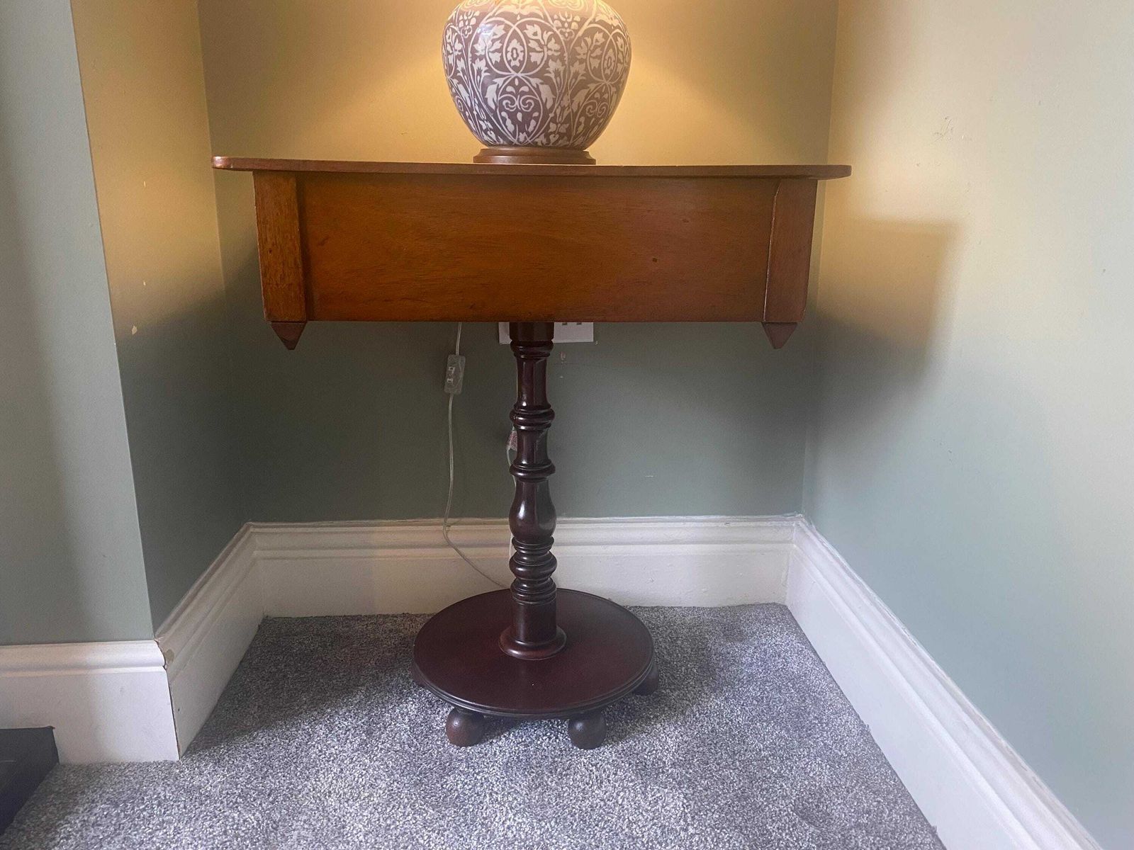 photo furniture Antique Pedestal Table Occasional Table With Drawer Side Table