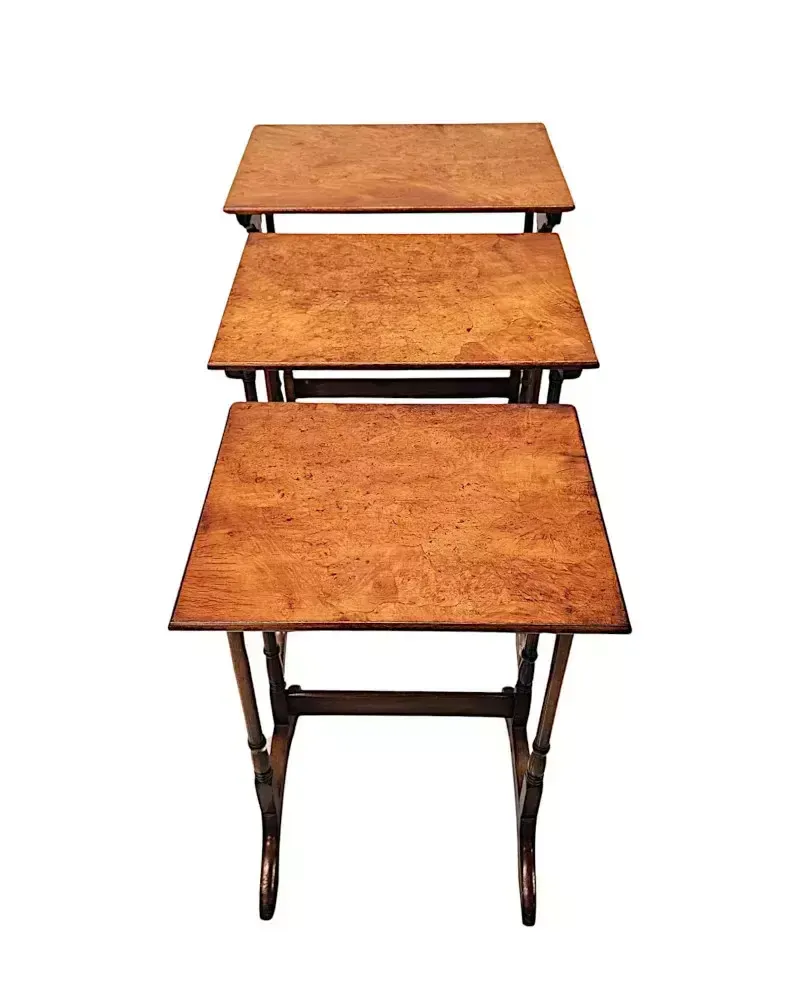 A Fabulous Early 20th Century Burr Elm Nest Of Three Tables photo 795.4625