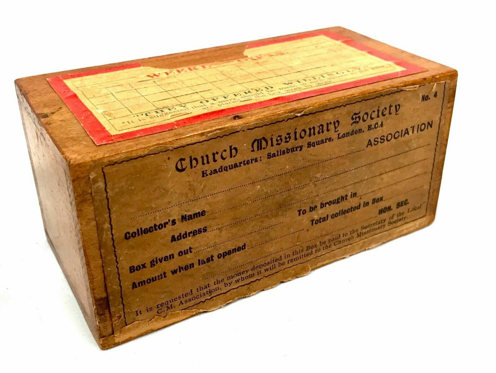 Antique Wooden Church Missionary Society Box Collection / Offering Box C.1900 photo for sale