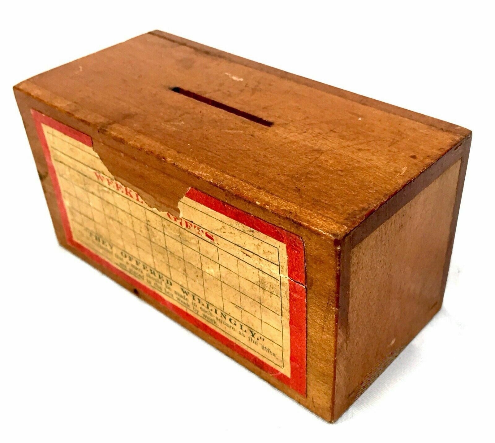 Antique Wooden Church Missionary Society Box Collection / Offering Box C.1900 photo vinterior