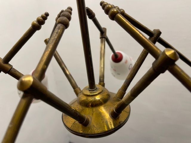 Italian Geometric Bronze Chandelier 1950’s photo for sale