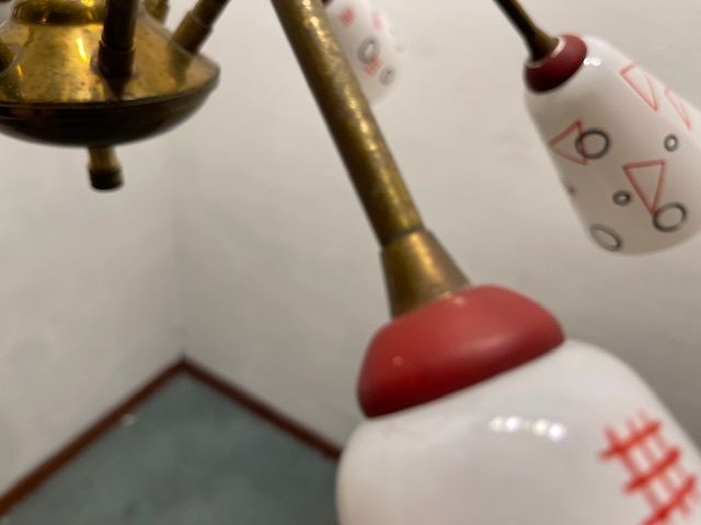 Italian Geometric Bronze Chandelier 1950’s photo Lighting