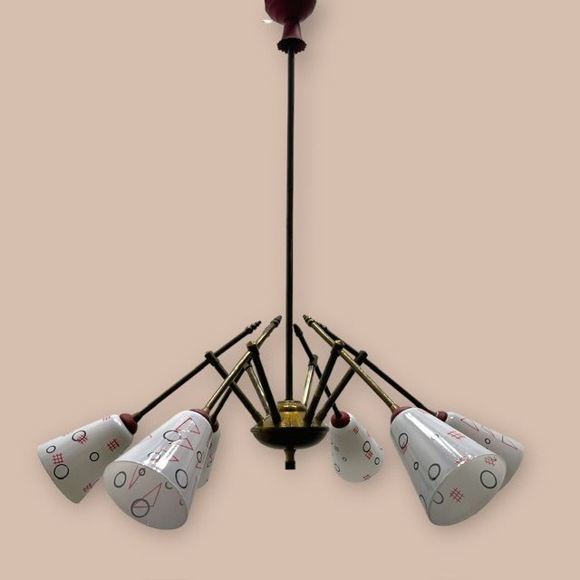 Italian Geometric Bronze Chandelier 1950’s photo 990.0