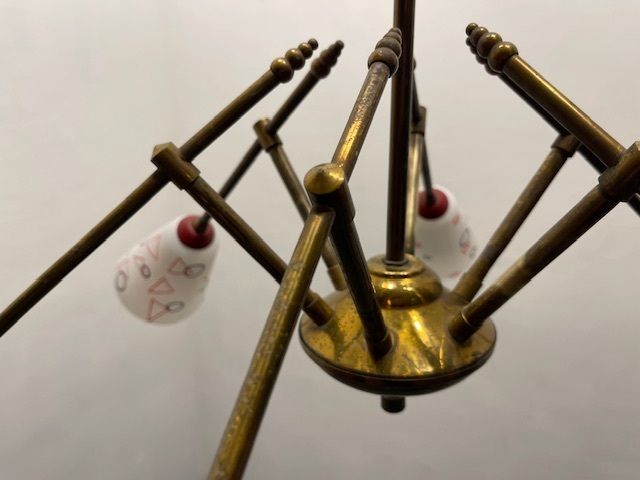 photo for sale Italian Geometric Bronze Chandelier 1950’s