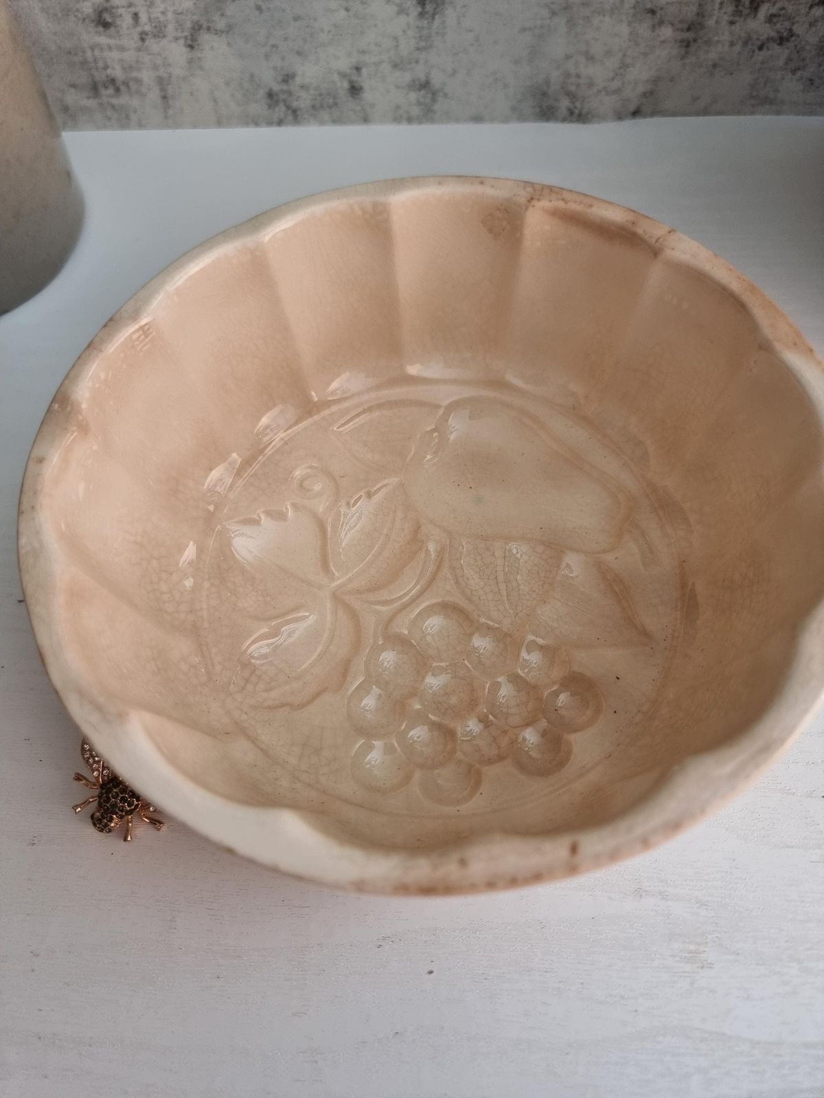 Antique French Cake Mold   Vintage Ceramic Dessert Mold   French Kitchen Decor   Baking Mold photo for sale