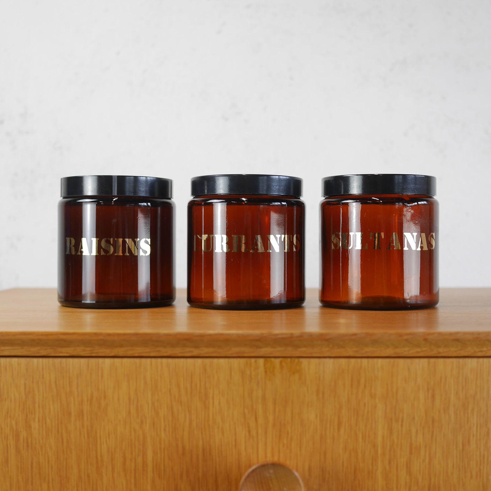 Set 3 Mid Century Brown Glass Storage Container Jar Currant
