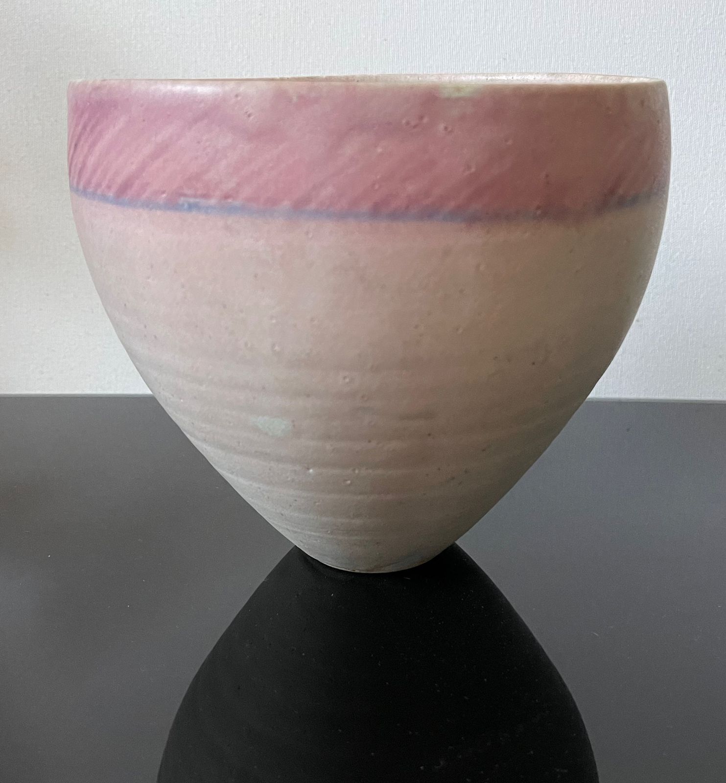 Emmanuel Cooper Studio Pottery Porcelain Vase Of Flared Form With Pink Banded Rim, Early 1980s.