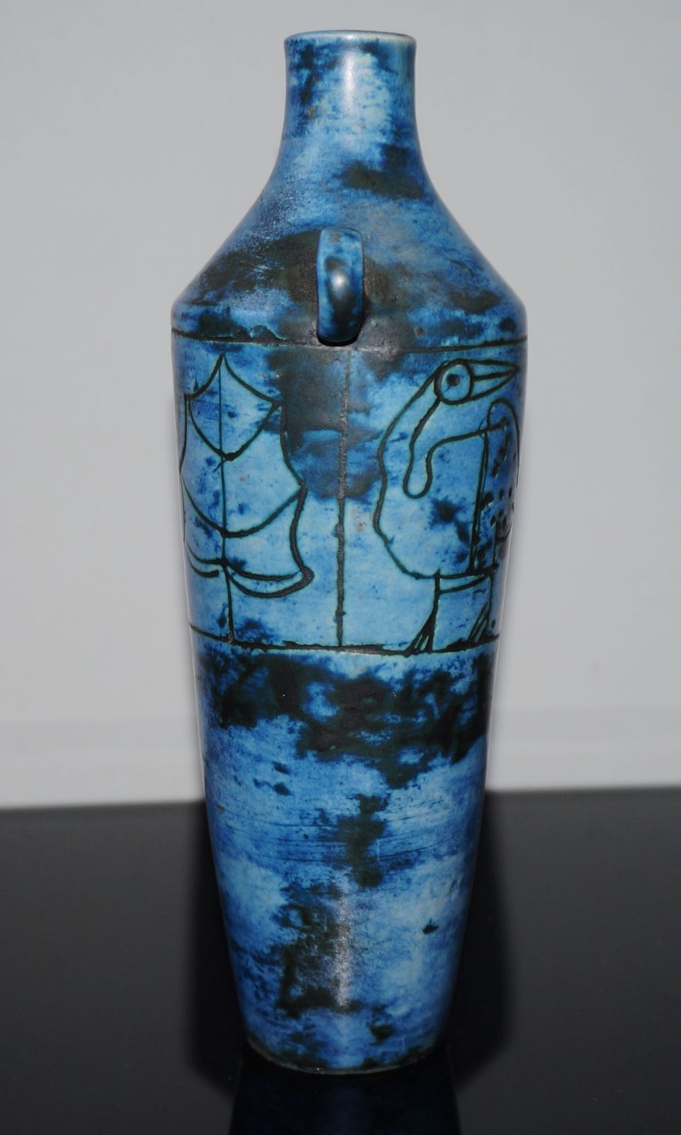 Jacques Blin Midcentury French Studio Pottery Vase With Incised Bird Decoration photo for sale
