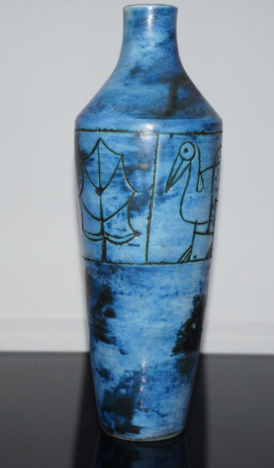 Jacques Blin Midcentury French Studio Pottery Vase With Incised Bird Decoration photo 895.0