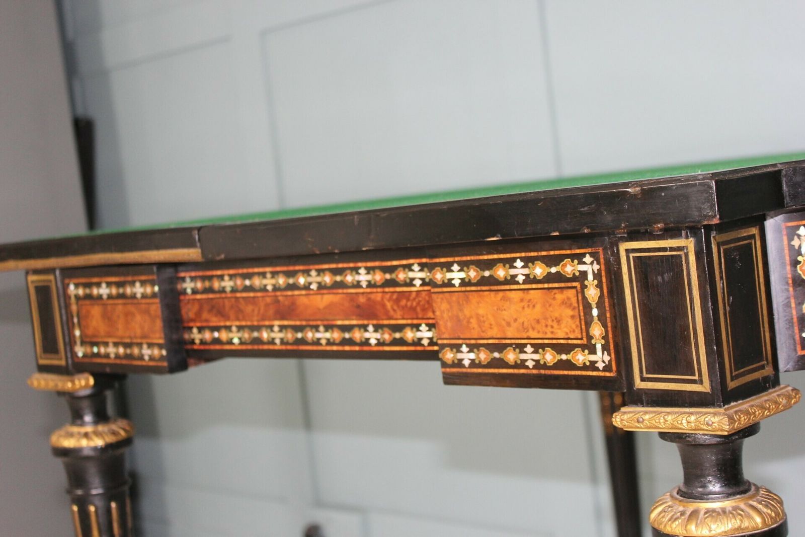 Exceptional 19th Century French Napoleon III Inlaid  Of Mother Of Pearl  And Burr Walnut Card Table photo buy