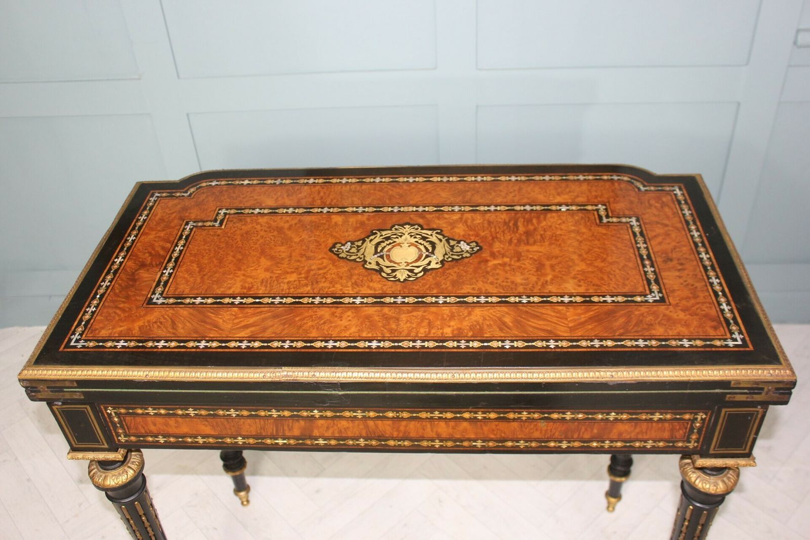 photo buy Exceptional 19th Century French Napoleon III Inlaid  Of Mother Of Pearl  And Burr Walnut Card Table