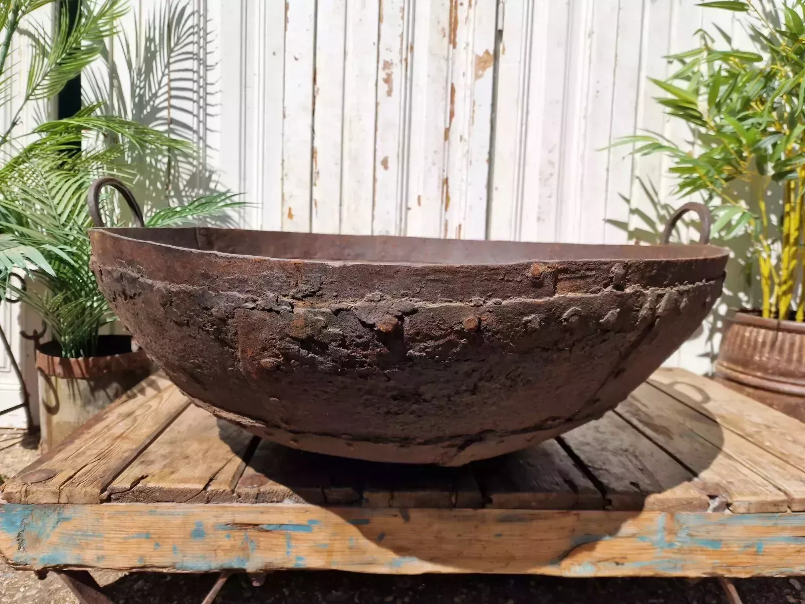 Very Large Antique Original Indian Kadai Fire Pit Bbq Drinks Ice Cooler Planter photo vintage