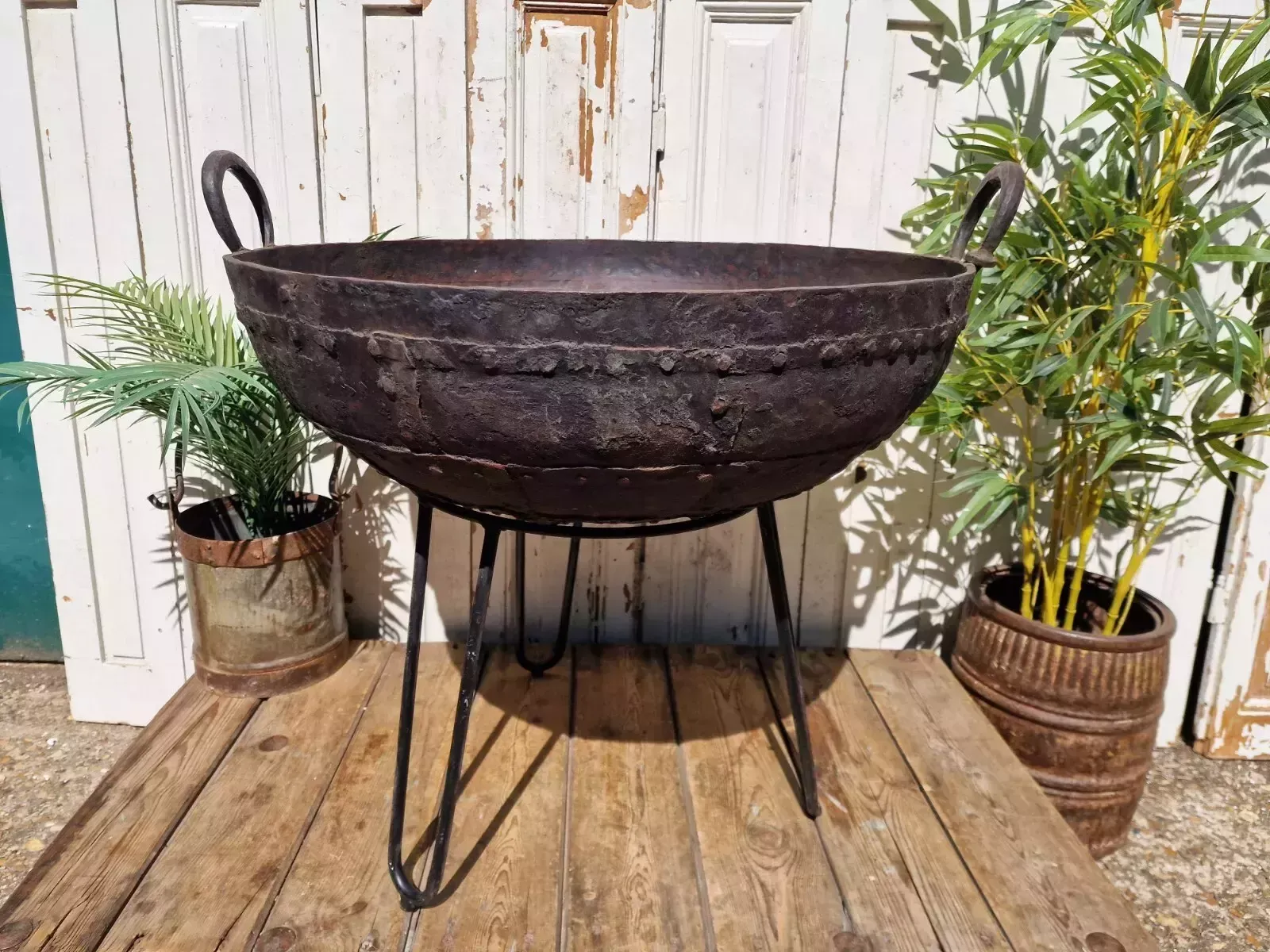 Large Antique Original Indian Kadai Fire Pit Bbq Drinks Ice Cooler Planter