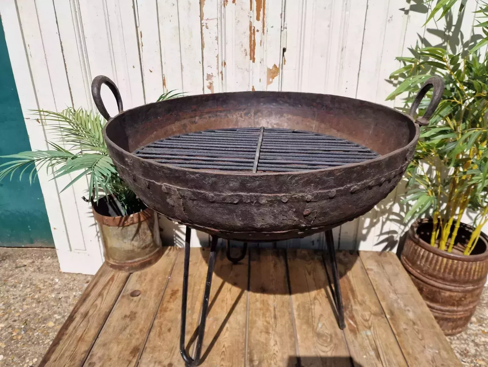 Large Antique Original Indian Kadai Fire Pit Bbq Drinks Ice Cooler Planter photo furniture