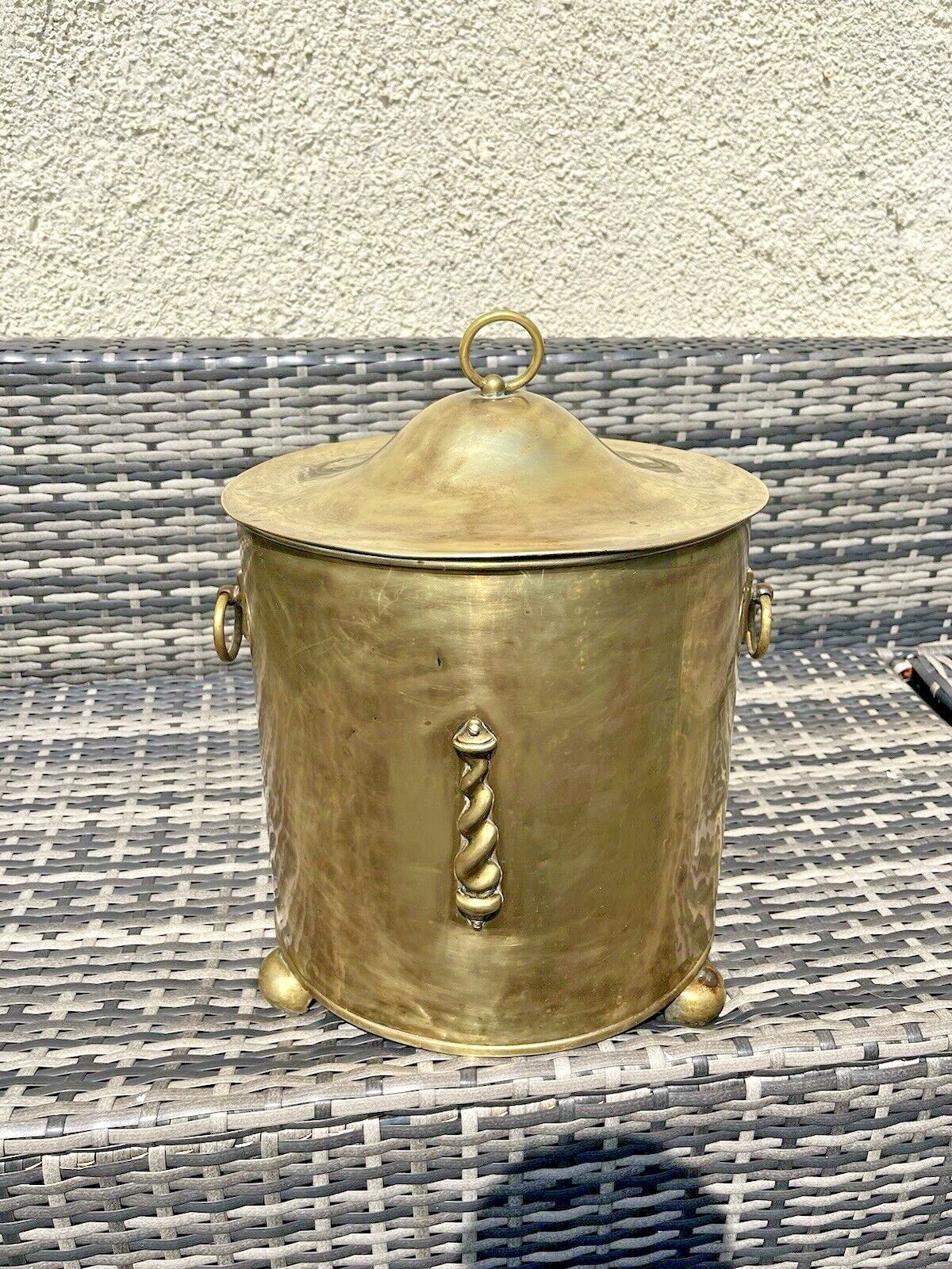 photo for sale Large Antique 30's Art Deco Brass Lidded Coal Log Box Storage Bucket Bin Vintage